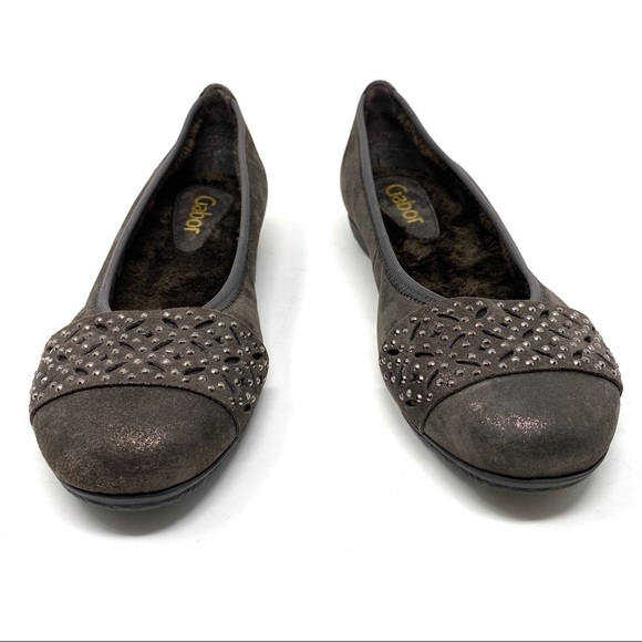 Gabor Bling Faux Fur Lined Flats Dark Fango - Picture 3 of 9